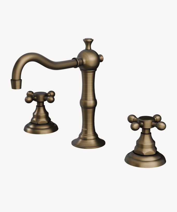 Mélangeur lavabo à poser, 3 trous, en laiton bronze antique de la collection Rome 