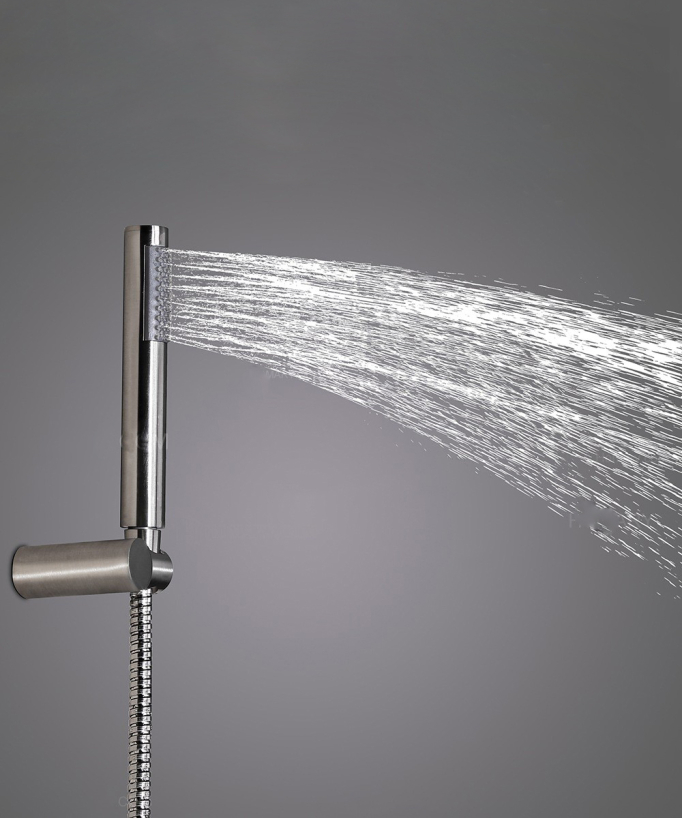 Douche thermostatique encastrée nickel brossé pommeau pluie 200 mm plafond, douchette avec support mural