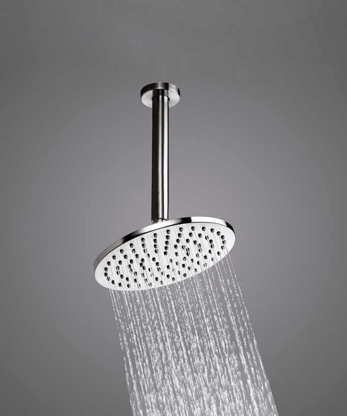 Douche thermostatique encastrée nickel brossé pommeau pluie 200 mm plafond, douchette avec support mural