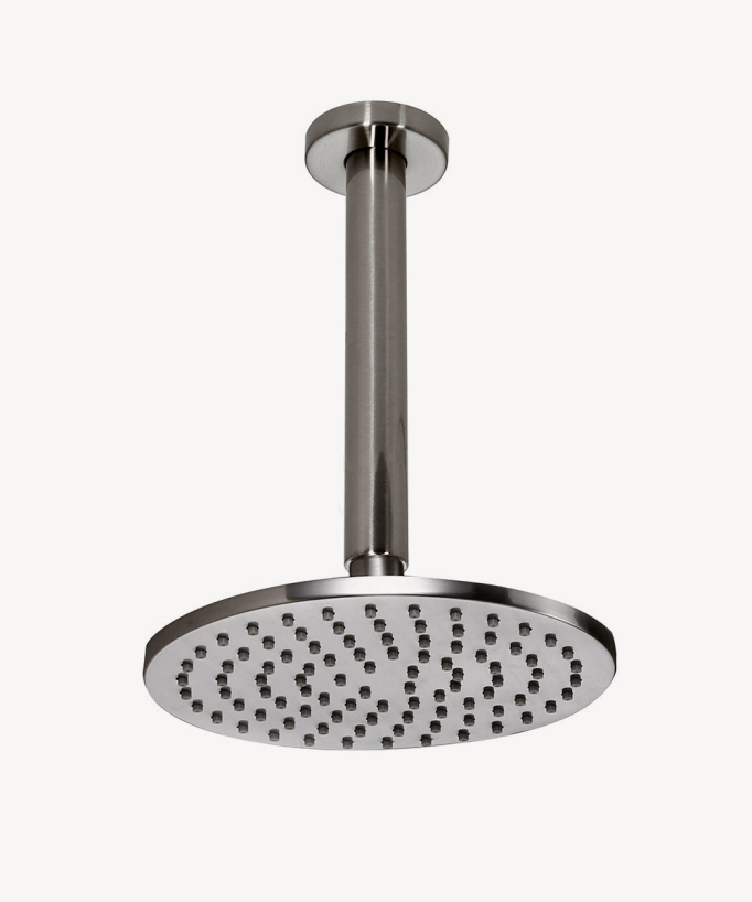 Douche thermostatique encastrée nickel brossé pommeau pluie 200 mm plafond, douchette avec support mural