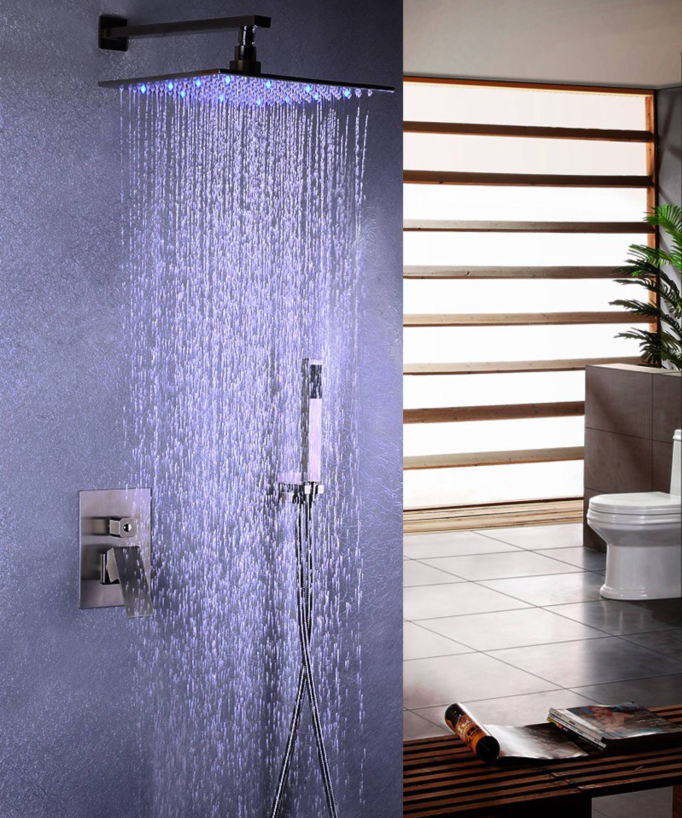 Colonne de douche encastrée en acier inoxydable nickel brossé avec LED
