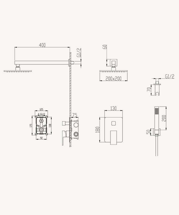 Colonne de douche encastrée en acier inoxydable nickel brossé avec LED