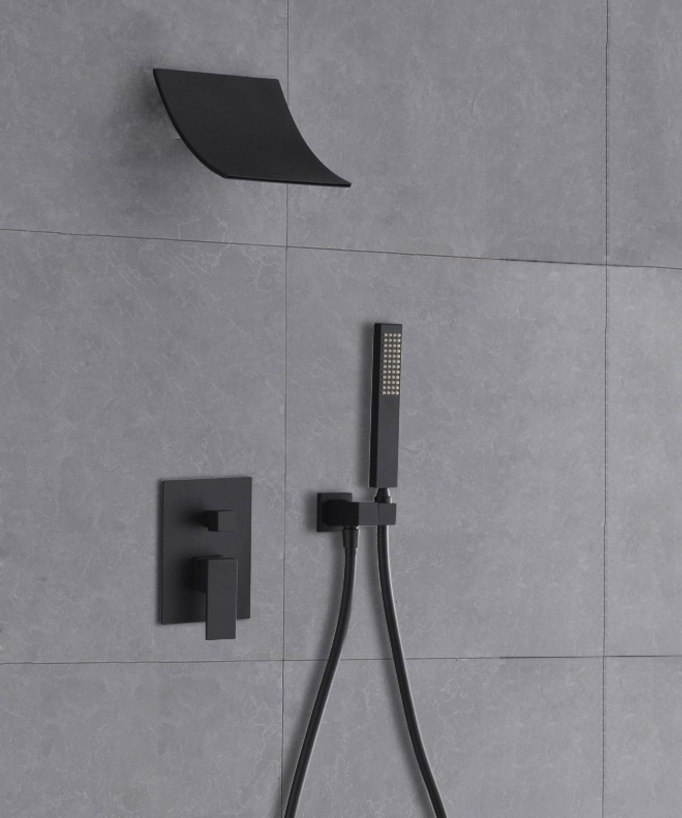 Colonne de douche encastrée noire - Fonction cascade et robinetterie mécanique