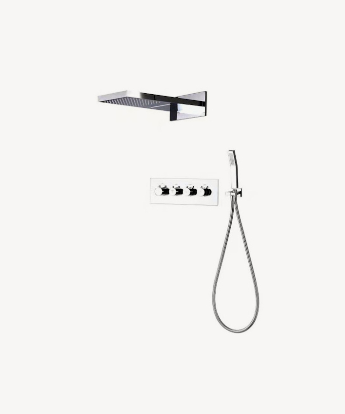 Ensemble de douche thermostatique encastré avec fonction pluie et cascade - Chromé