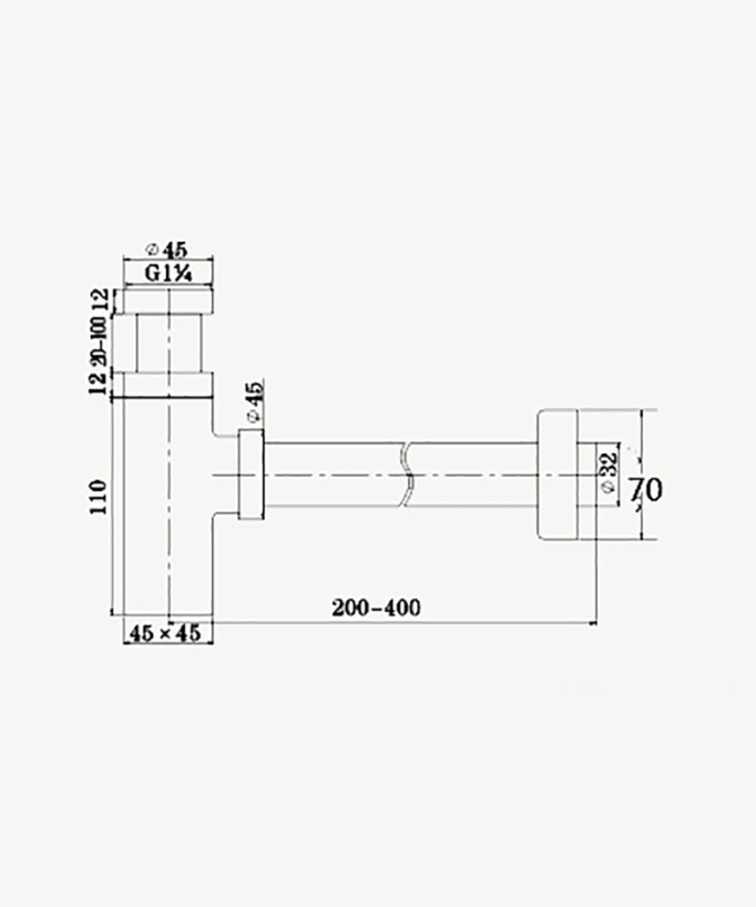 Siphon bouteille carré de lavabo en laiton Chromé