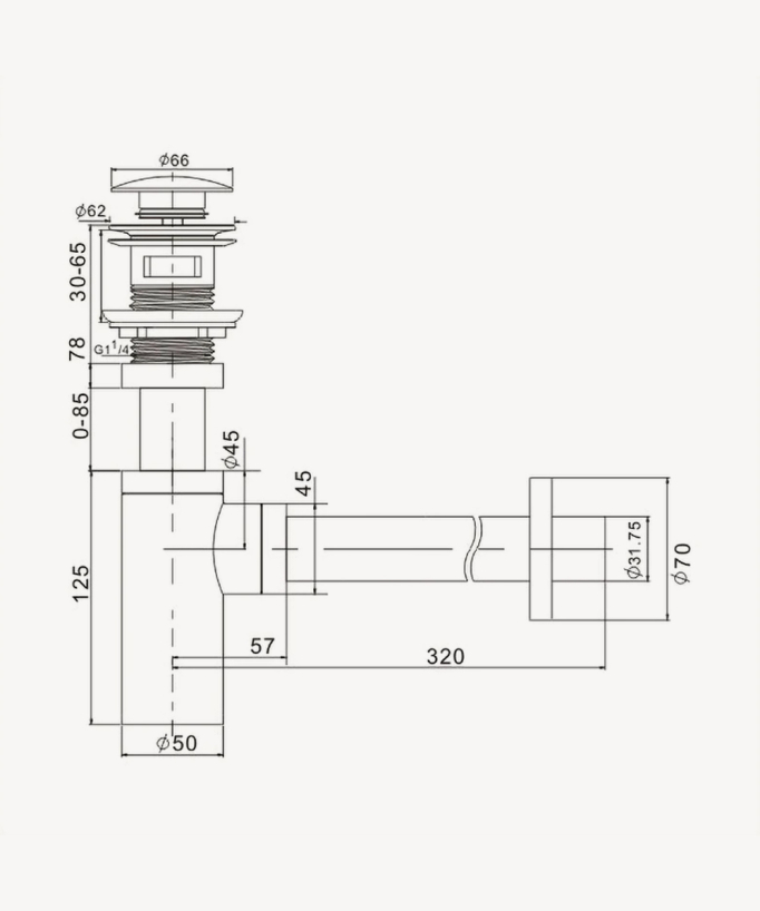 Siphon lavabo cylindrique avec bonde sans trop-plein Or rose brossé