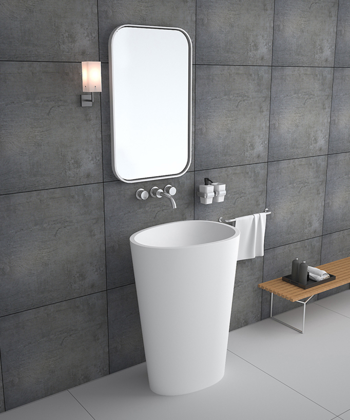 Lavabo totem ovale à poser en résine minérale Blanc mat - Soukané