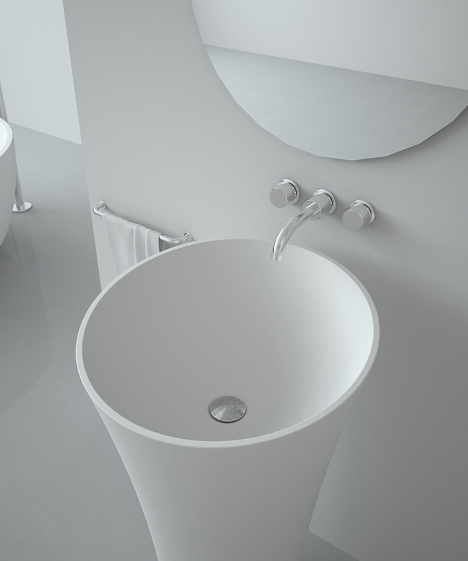 Lavabo totem rond à poser en résine minérale Blanc mat - Oyo