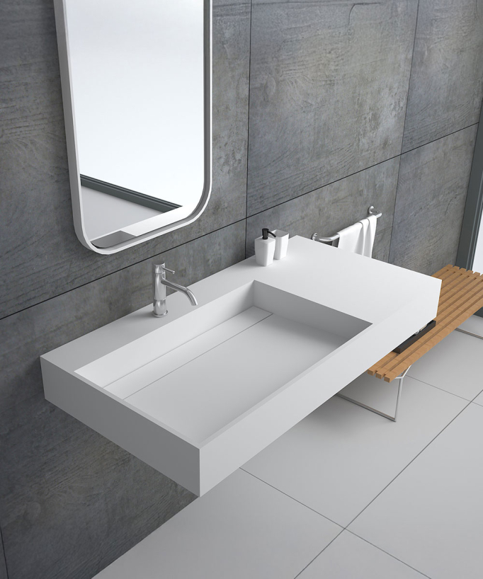 Lavabo rectangulaire suspendu en résine minérale Blanc mat - Bumba