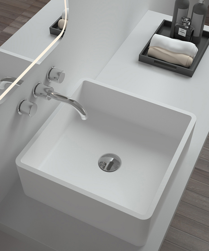 Vasque carrée à poser en solid surface Blanc mat - Kouilou
