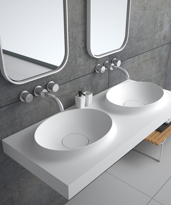Lavabo rectangulaire suspendu en résine minérale Blanc mat - Mongala