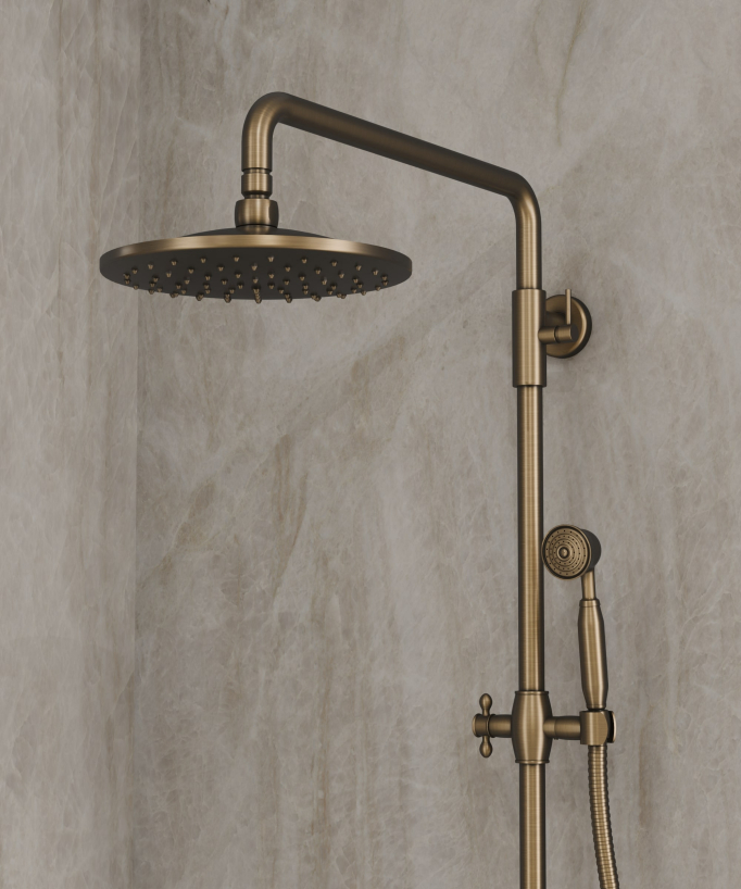 Colonne de douche en laiton antique avec pomme de douche 20 cm - Rome