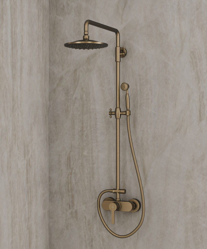 Colonne de douche en laiton antique avec pomme de douche 20 cm - Rome