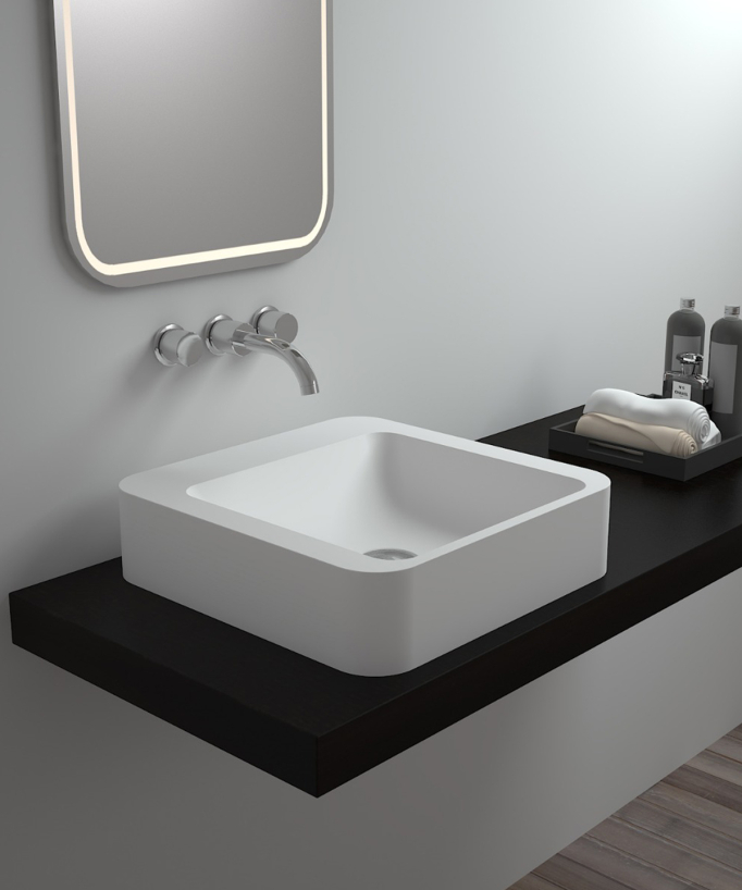 Vasque carrée à poser en solid surface Blanc mat - Luna