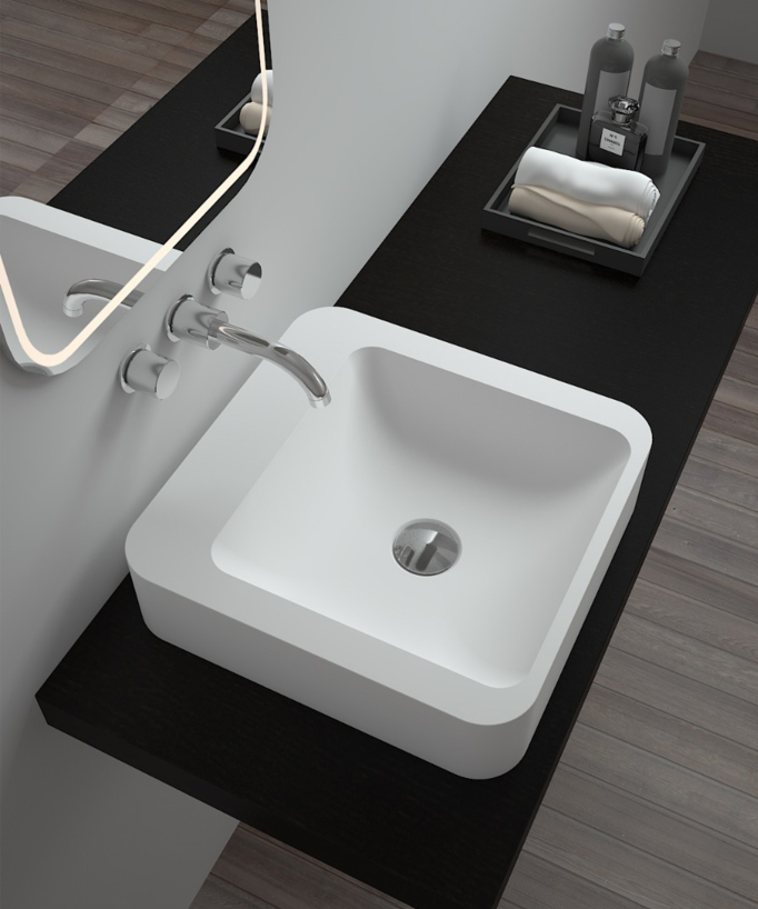 Vasque carrée à poser en solid surface Blanc mat - Luna