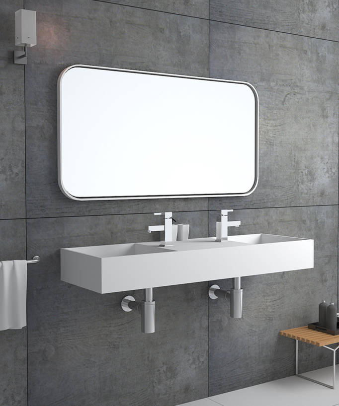 Lavabo rectangulaire suspendu en résine minérale  Blanc mat - Katango