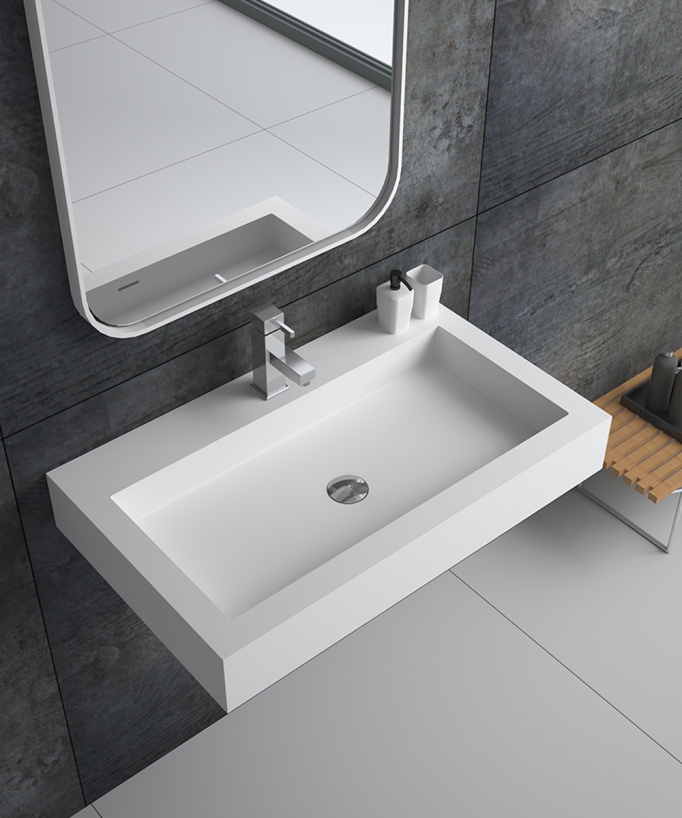 Lavabo rectangulaire suspendu en résine minérale Blanc mat - Beni