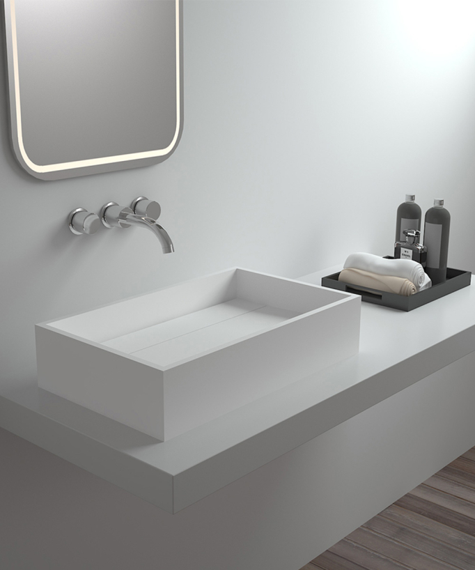 Vasque rectangulaire à poser en solid surface Blanc mat - Shanga