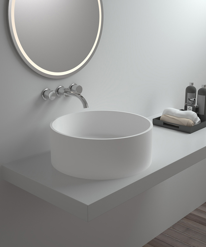Vasque ronde à poser en solid surface Blanc mat - Makoua