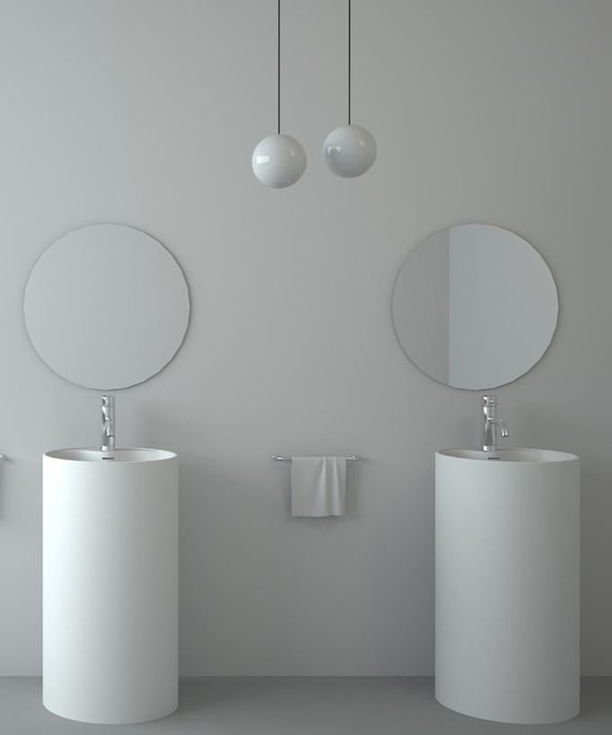 Lavabo totem rond à poser en résine minérale Blanc mat - Lusambo