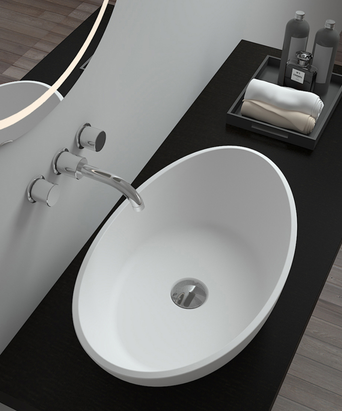 Vasque ovale à poser en solid surface Blanc mat - Loandjili