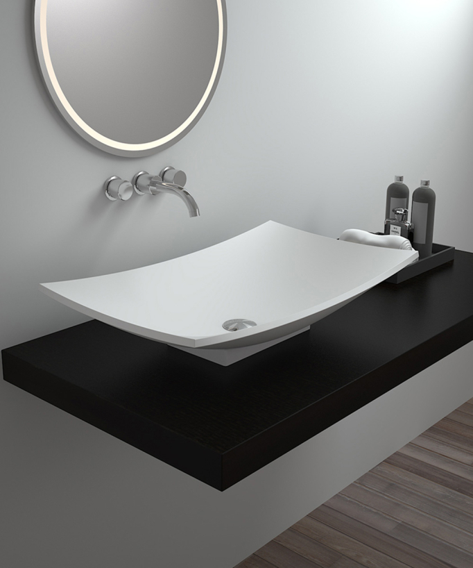 Vasque rectangulaire à poser en solid surface Blanc mat - Kamina