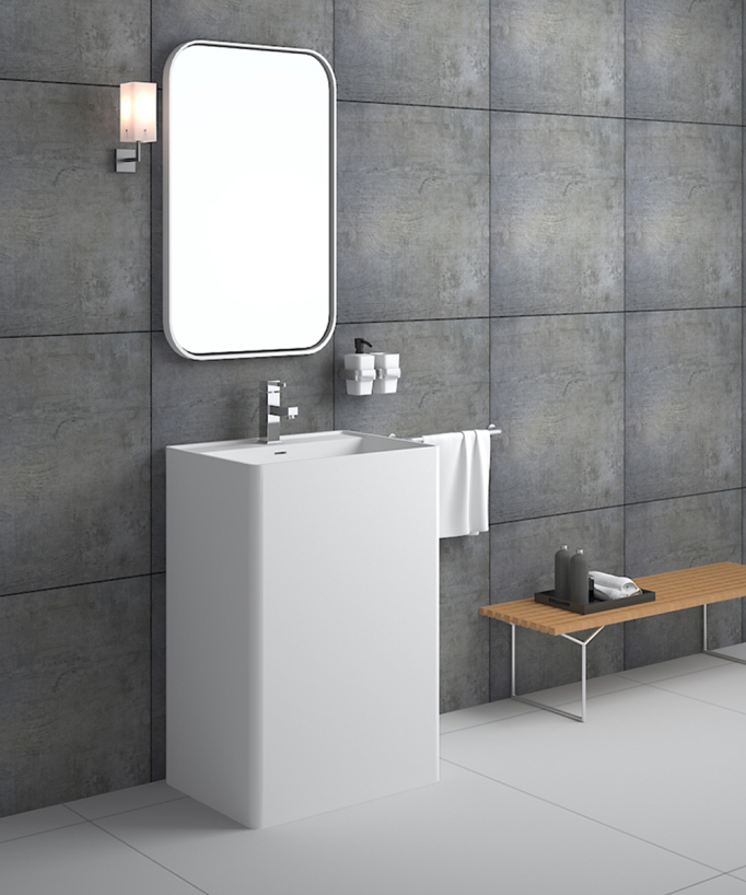 Lavabo totem rectangle à poser en résine minérale Blanc mat - Diosso