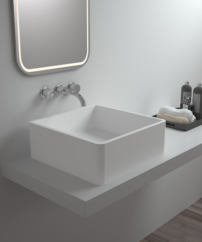 Vasque carrée à poser en solid surface Blanc mat - Kouilou