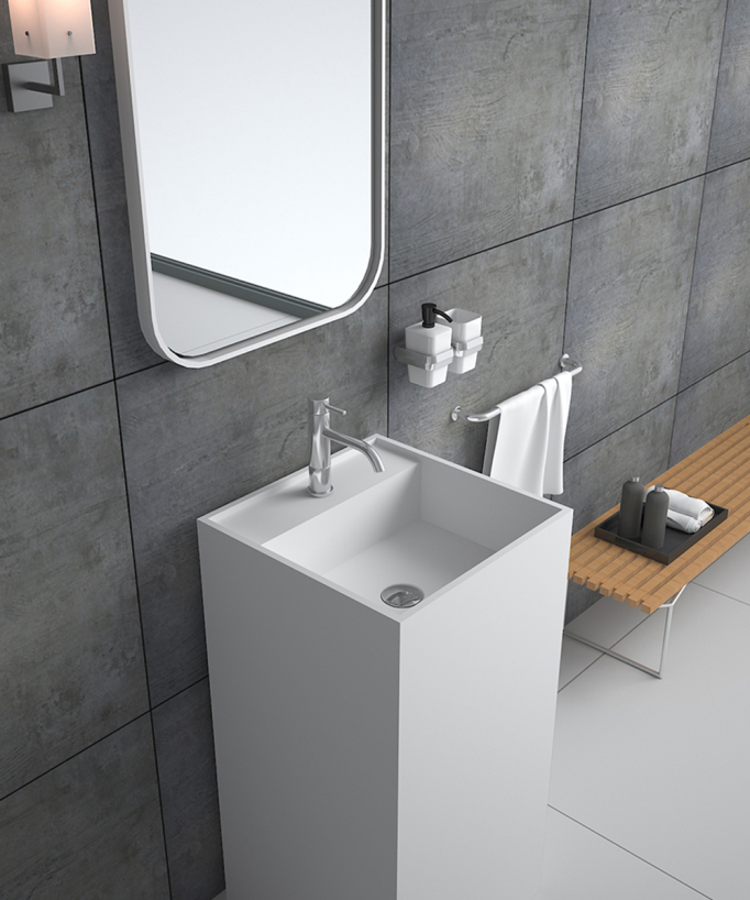 Lavabo totem carré à poser en résine minérale Blanc mat - Okoyo