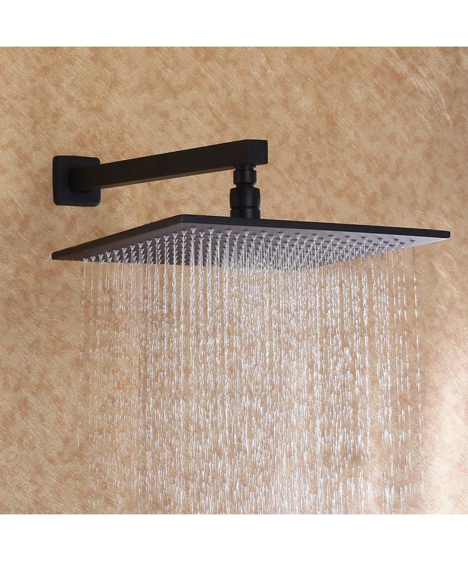 Douche encastrée à jet de pluie avec douchette en laiton massif -  Noir 
