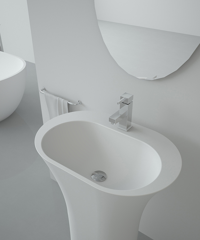 Lavabo totem ovale à poser en résine minérale Blanc Mat - Madingo