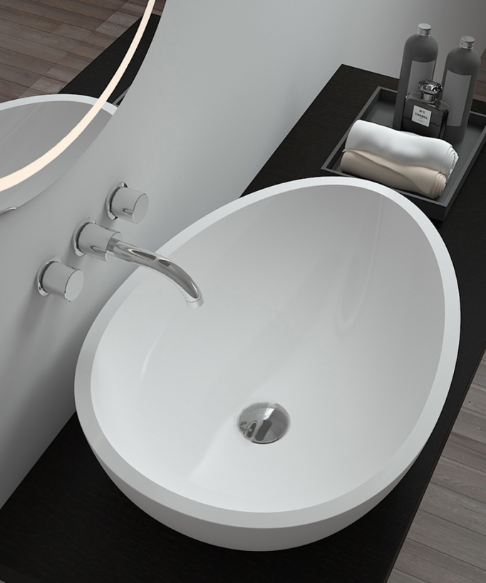 Vasque ovale à poser en solid surface Blanc mat - Nkayi