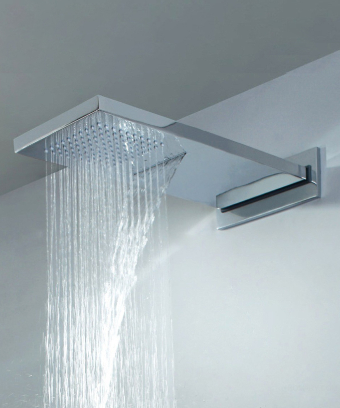 Ensemble de douche thermostatique encastré avec fonction pluie et cascade - Chromé