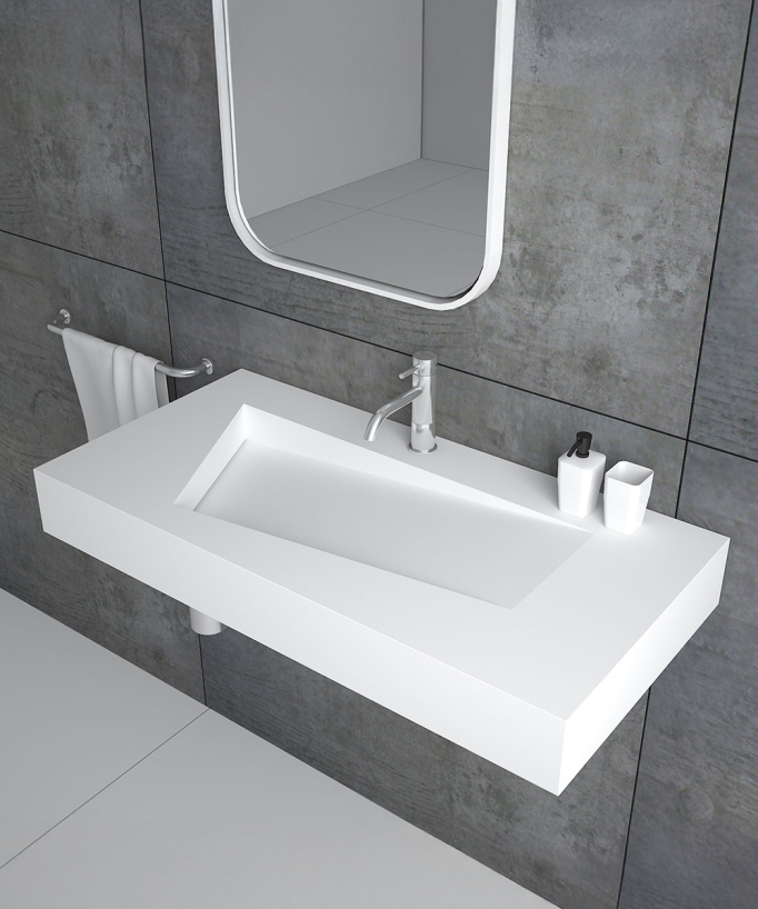 Lavabo rectangulaire suspendu en résine minérale Blanc mat - Kipushi