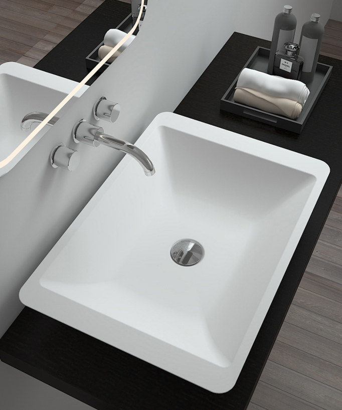 Vasque rectangulaire à poser en solid surface Blanc mat - Niari