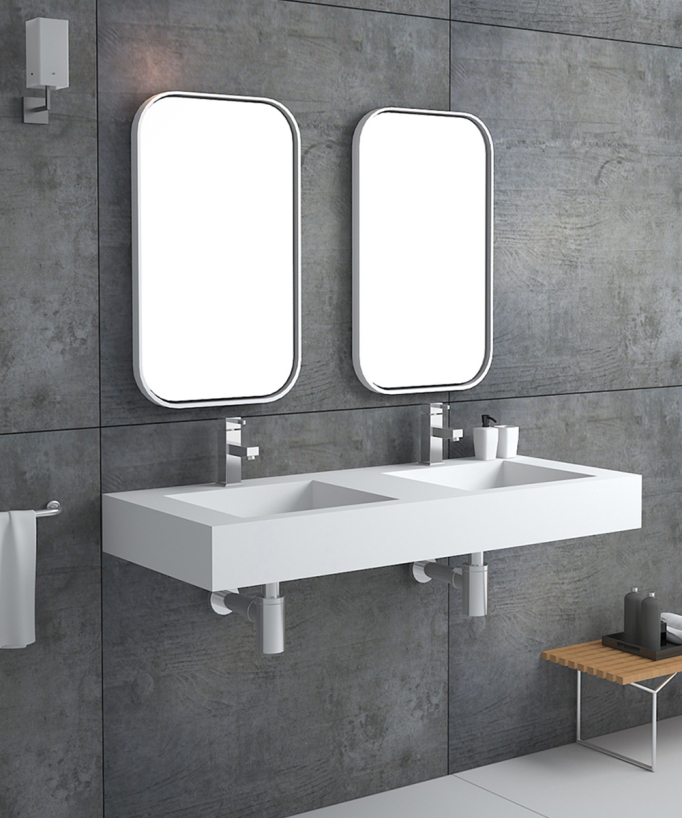 Lavabo rectangulaire suspendu en résine minérale Blanc mat - Maniema