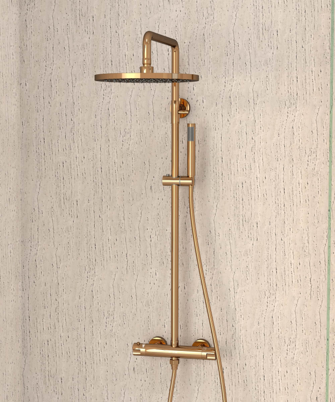 Colonne de douche thermostatique, pommeau pluie et support douchette réglable - Corbeau