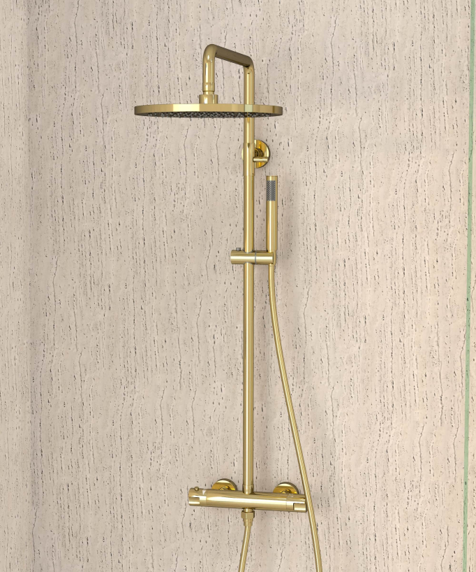 Colonne de douche thermostatique, pommeau pluie et support douchette réglable - Corbeau
