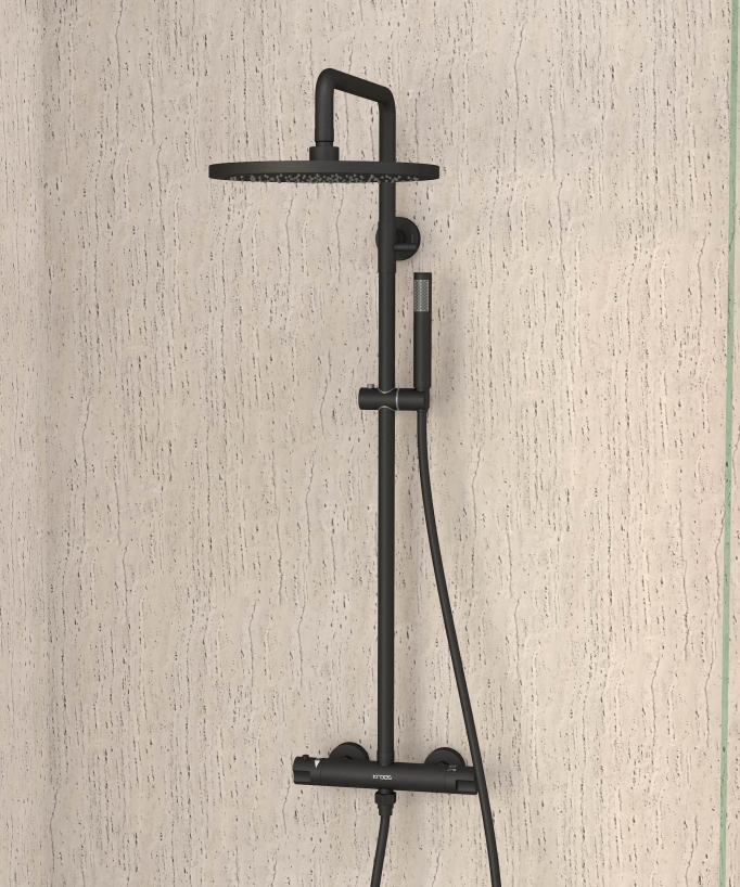 Colonne de douche thermostatique, pommeau pluie et support douchette réglable - Corbeau