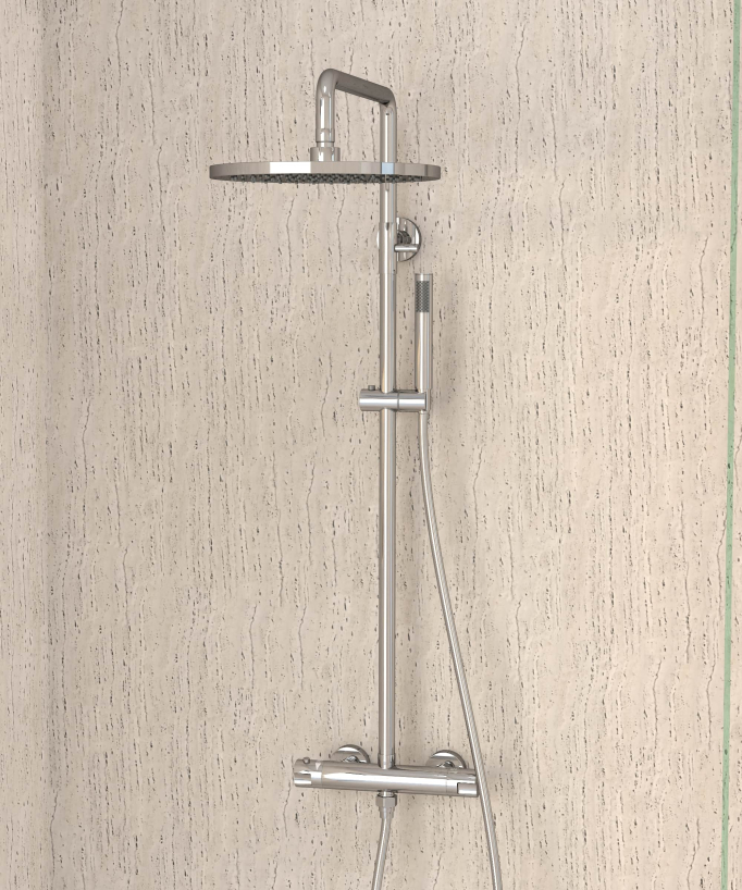 Colonne de douche thermostatique, pommeau pluie et support douchette réglable - Corbeau