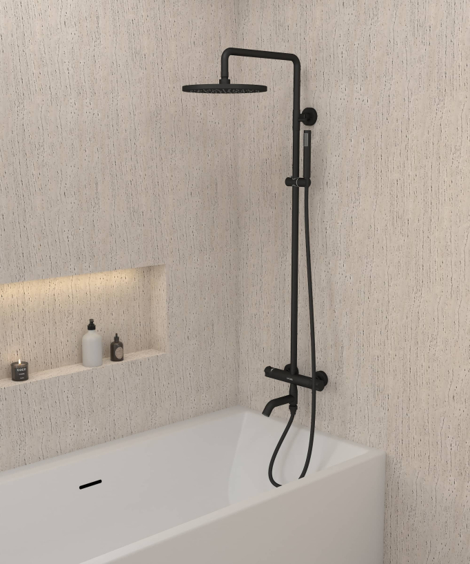 Colonne bain douche thermostatique avec sécurité anti-brûlures - Corbeau