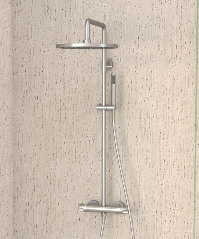 Colonne de douche thermostatique, pommeau pluie et support douchette réglable - Corbeau
