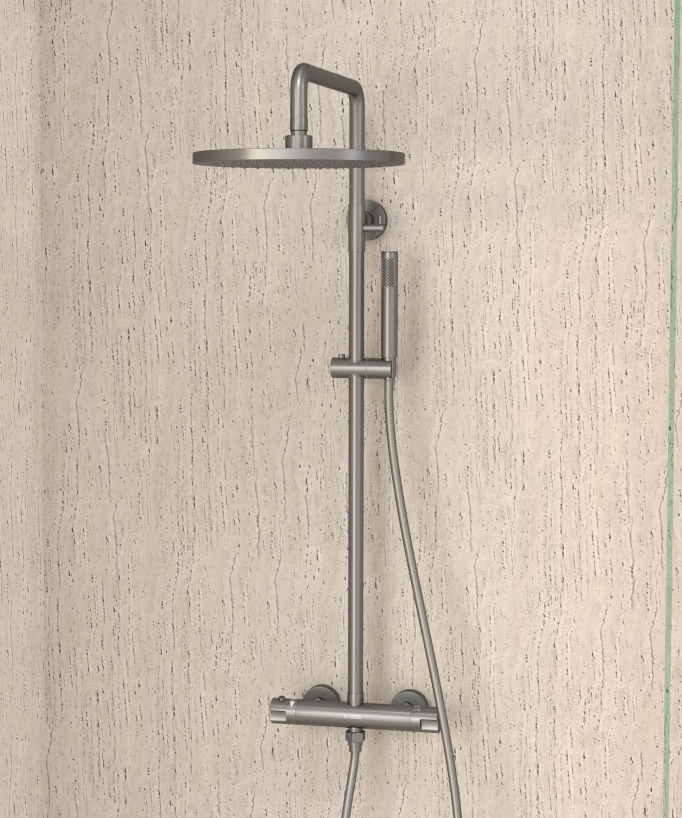 Colonne de douche thermostatique, pommeau pluie et support douchette réglable - Corbeau