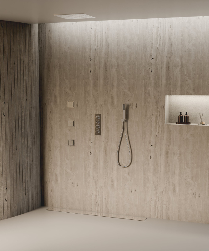 Ciel de douche thermostatique encastré au plafond 500 mm, 3 jets de corps Sirius