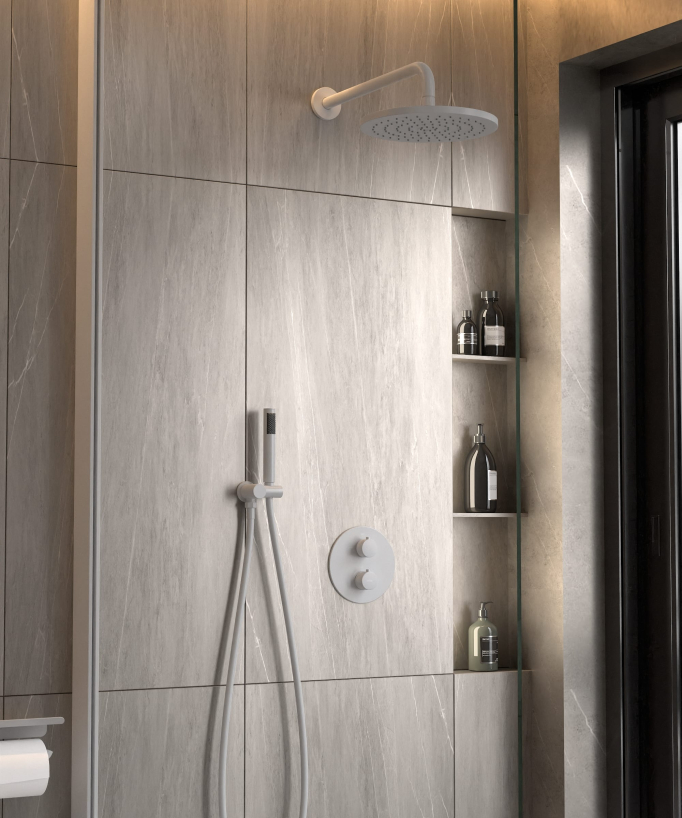 Colonne de douche encastrée thermostatique pommeau pluie anti calcaire - Corbeau