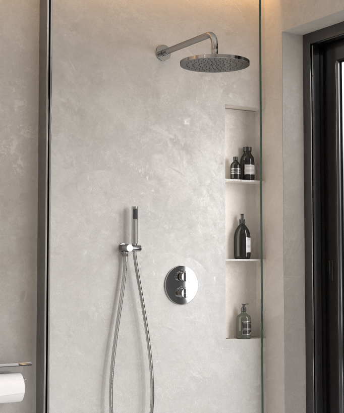 Colonne de douche encastrée thermostatique pommeau pluie anti calcaire - Corbeau