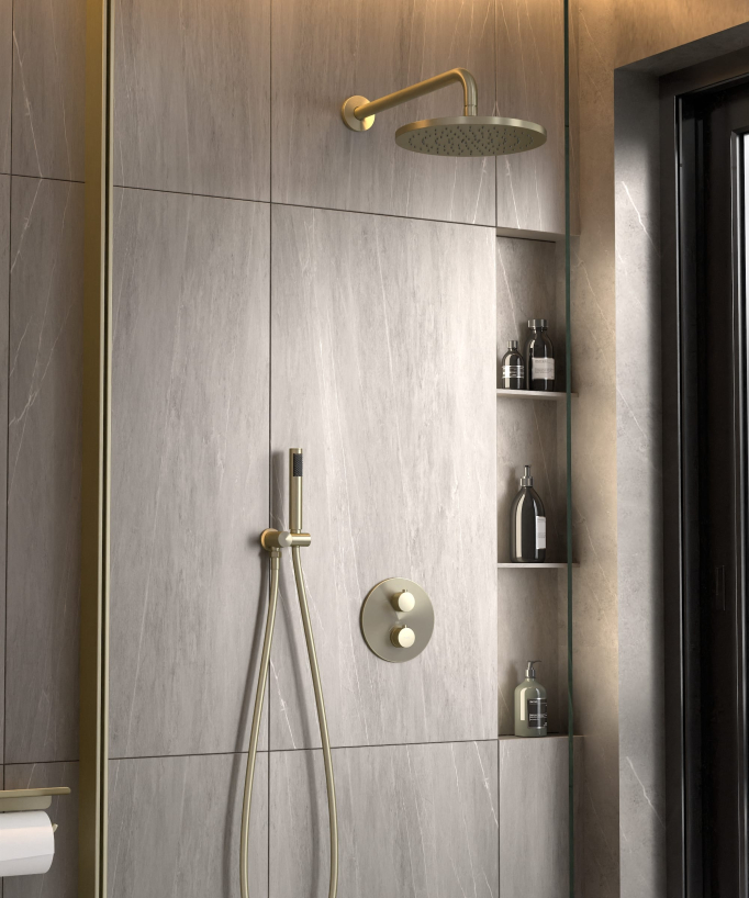 Colonne de douche encastrée thermostatique pommeau pluie anti calcaire - Corbeau