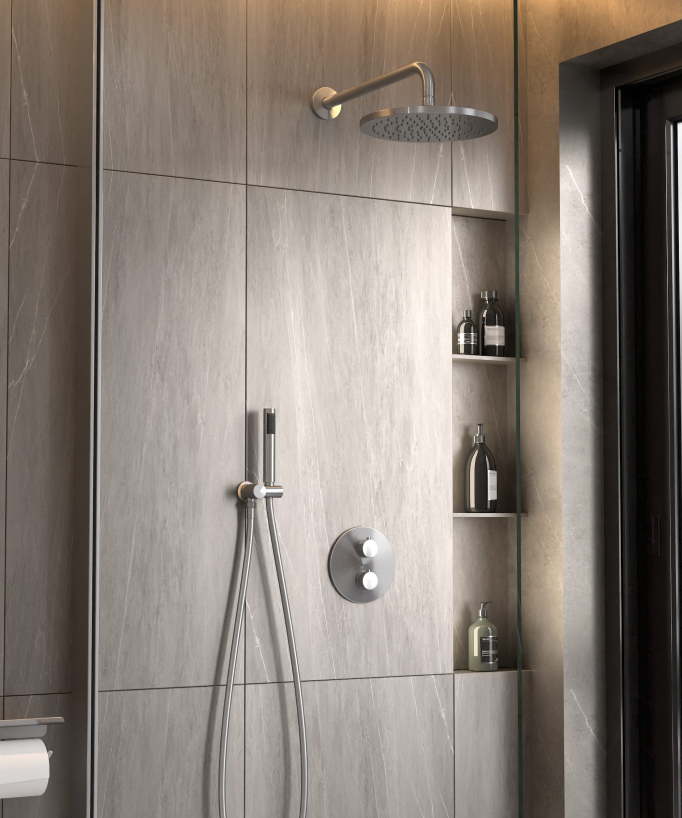 Colonne de douche encastrée thermostatique pommeau pluie anti calcaire - Corbeau
