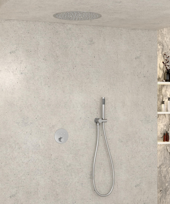 Pack douche thermostatique avec pommeau rond encastré