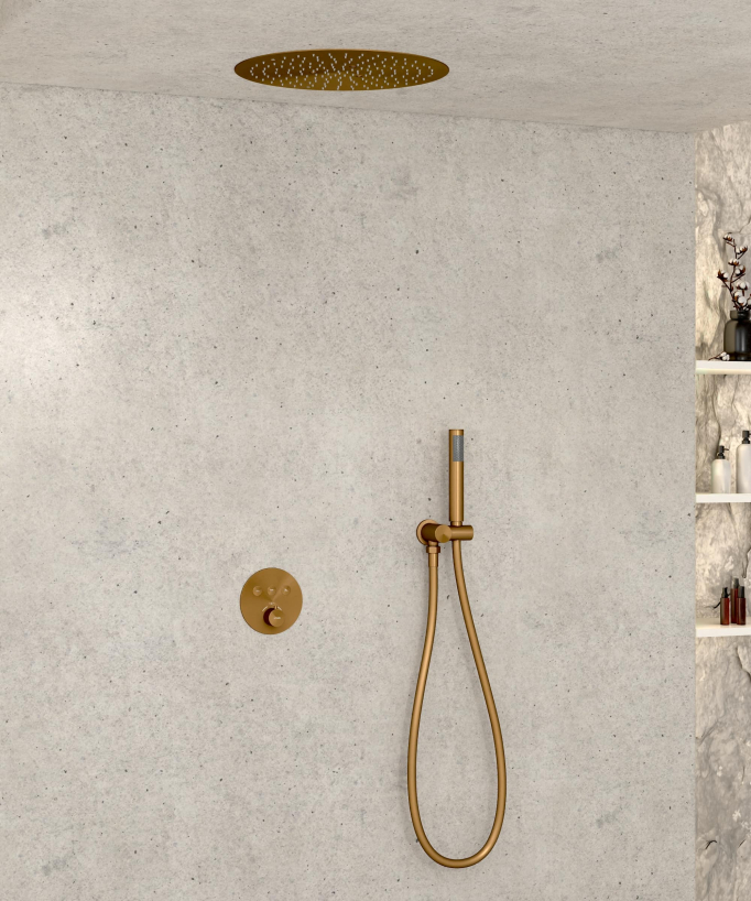 Pack douche thermostatique avec pommeau rond encastré